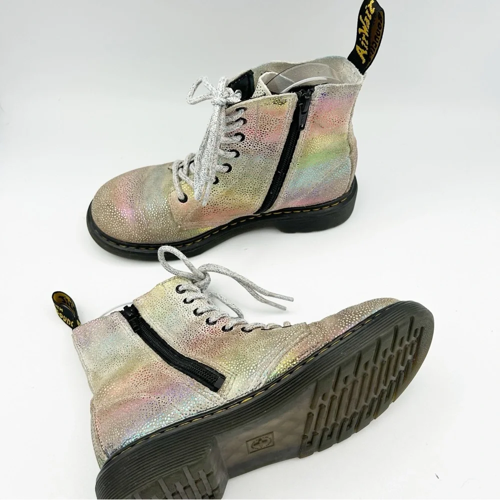 Dr.‎ Martens Youth 1460 Pascal Rainbow Iridescent Lace Up Boots Size 2 US